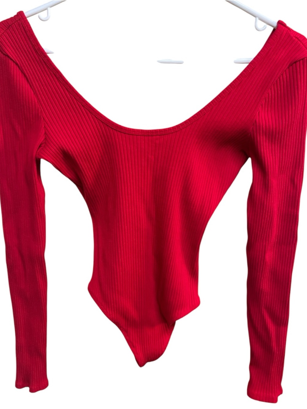 Wilfred Red Ribbed Long-Sleeve Scoop Neck  Thong Bodysuit